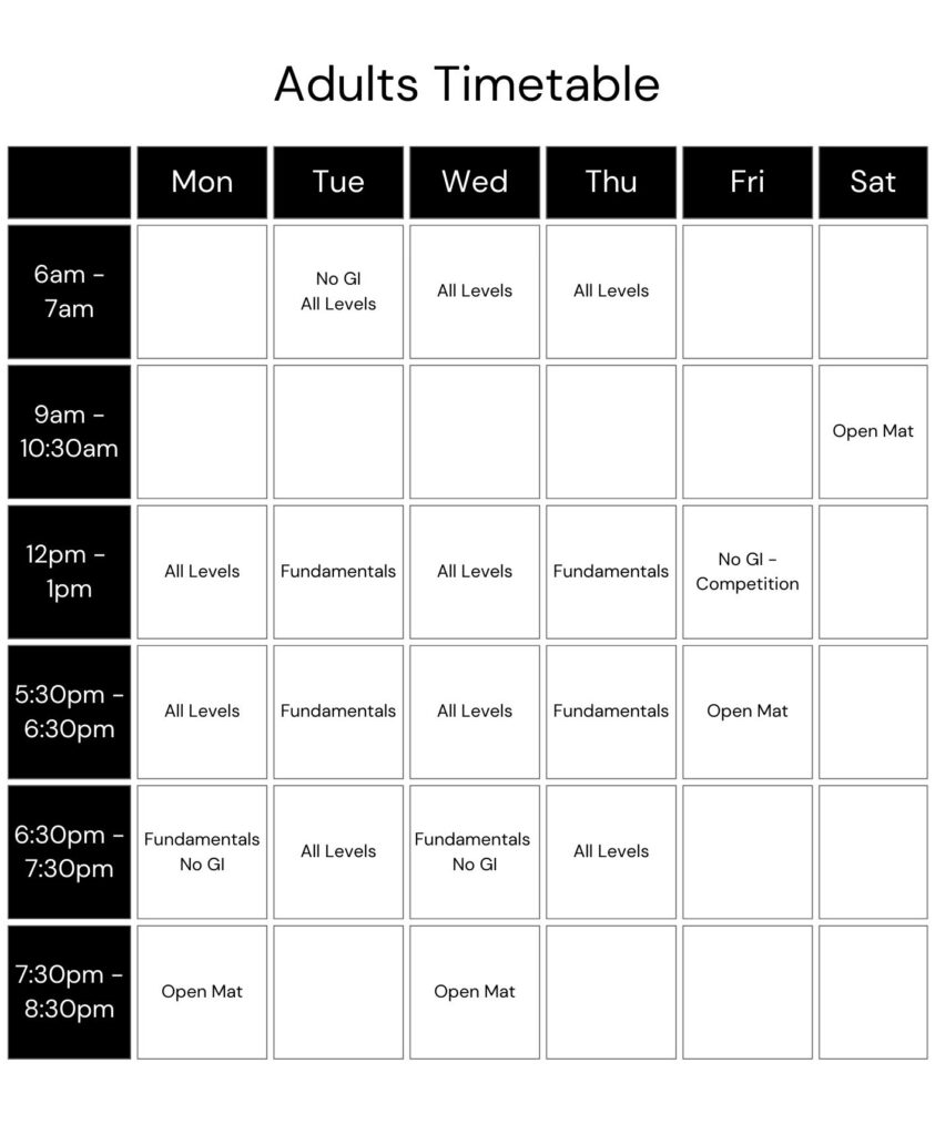 Portal Jiu Jitsu Ballina Adults Timetable